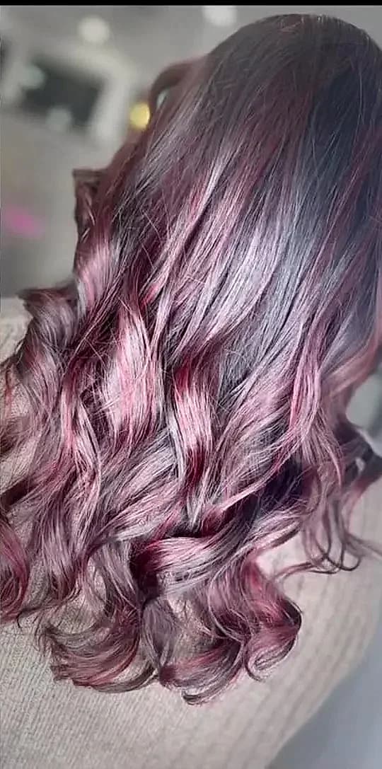 Stunning pink and purple balayage color transformation