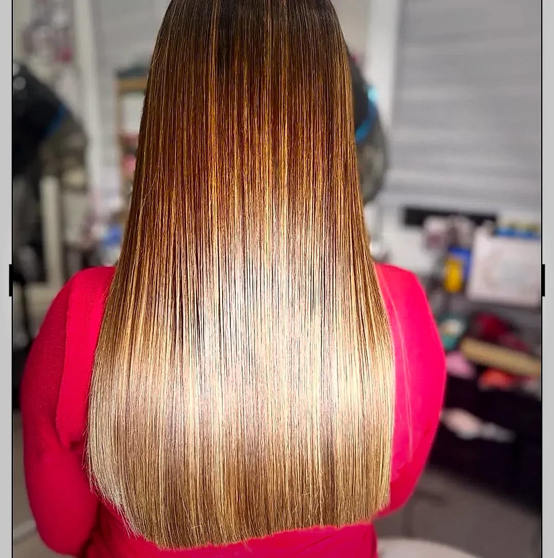 Honey balayage straightening treatment result