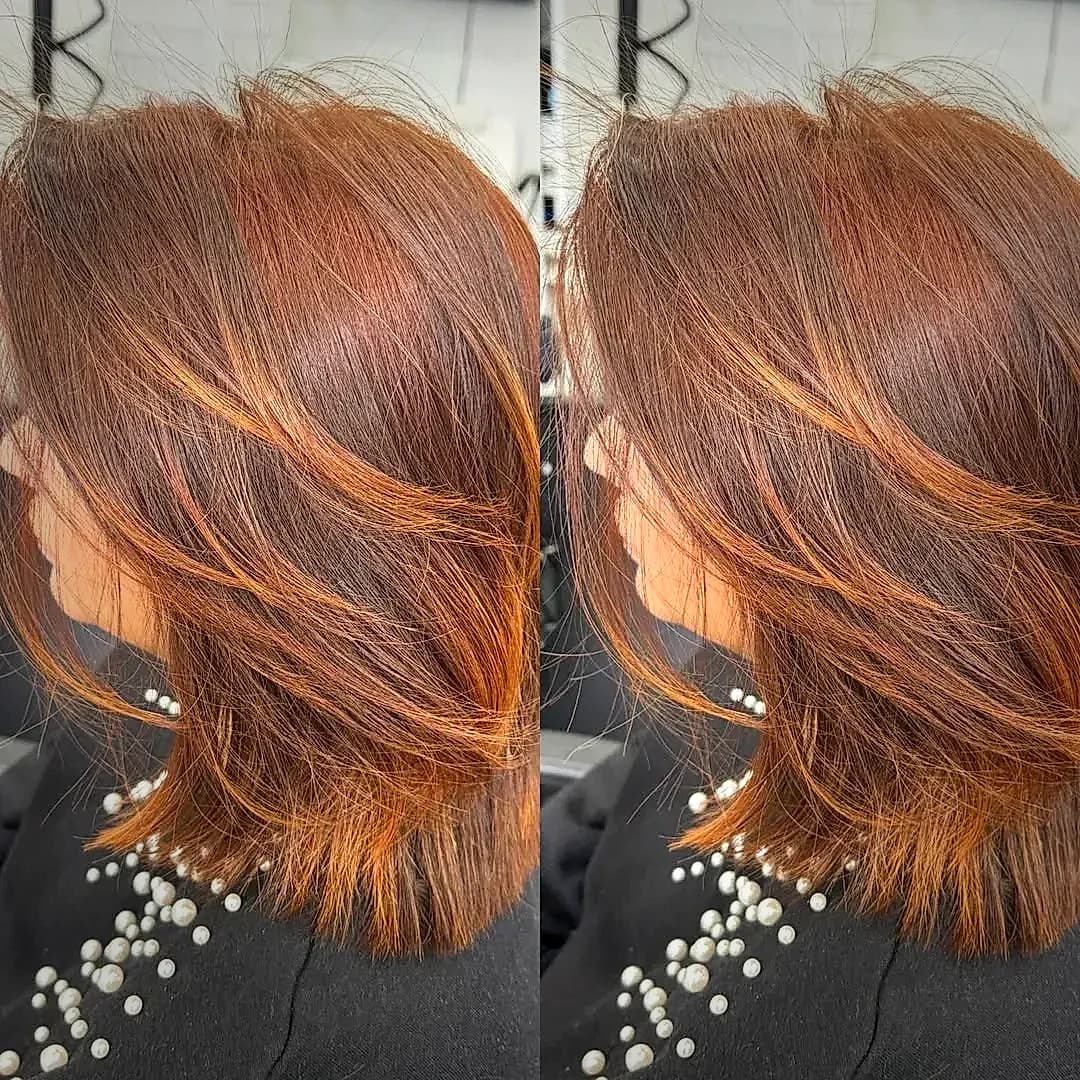 Copper auburn hair color bob cut