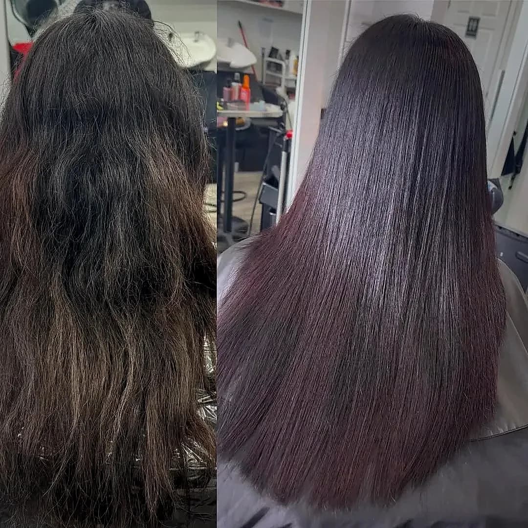 Hair smoothing treatment before and after result